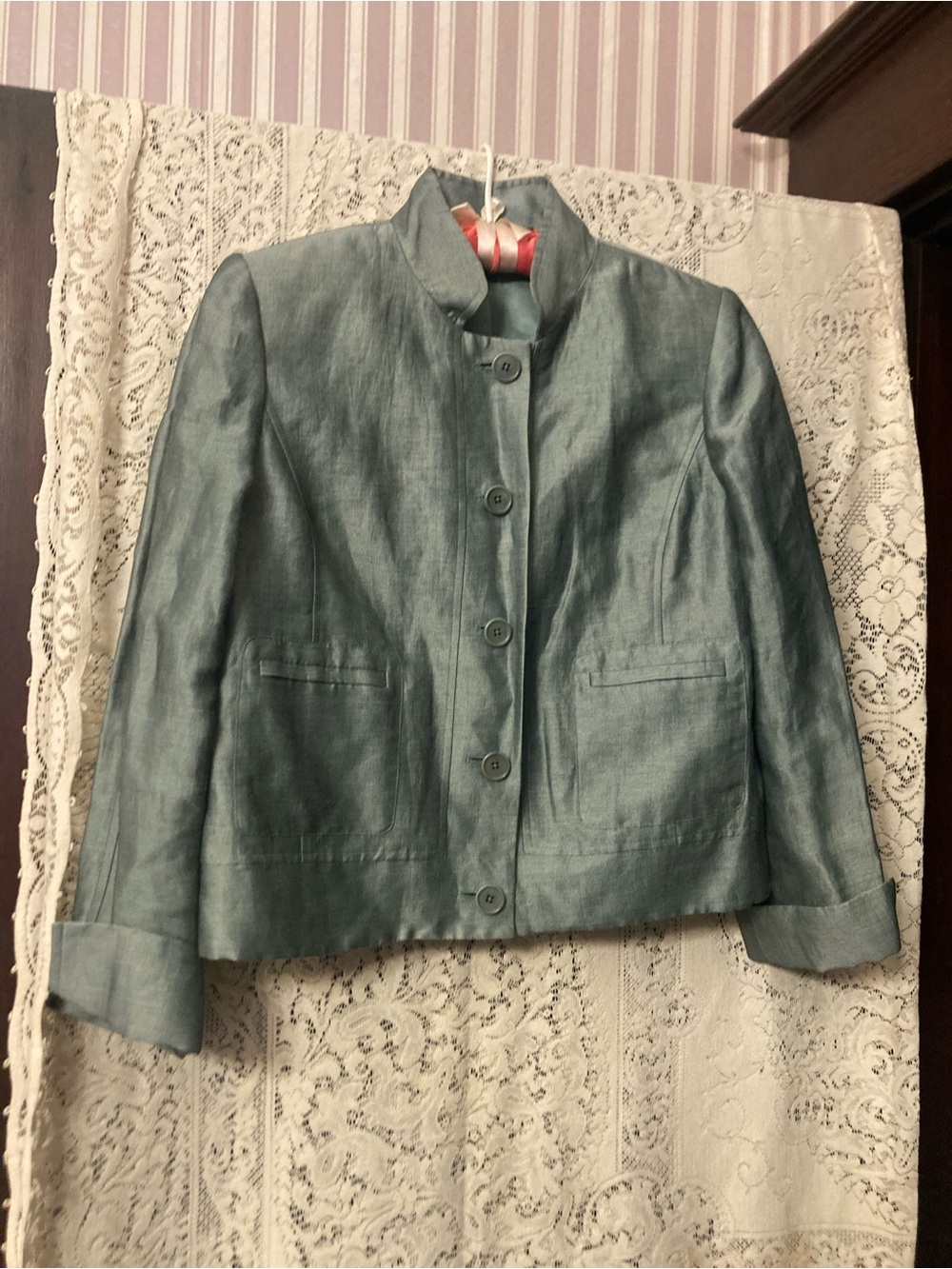 LINDA ALLARD. ELLEN TRACY Mutwd Green Linen Blend Jacket (Petite 12)